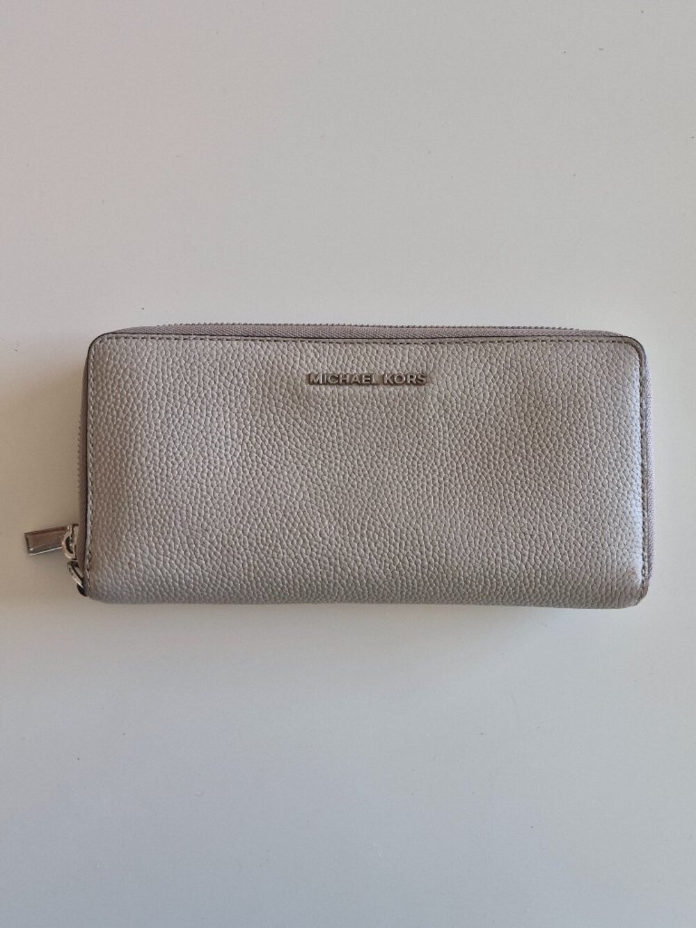 Michael Kors Light Gray Saffiano Zip Around Continental Wallet